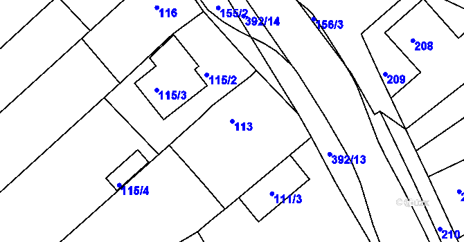 Parcela st. 113 v KÚ Hradčany u Tišnova, Katastrální mapa