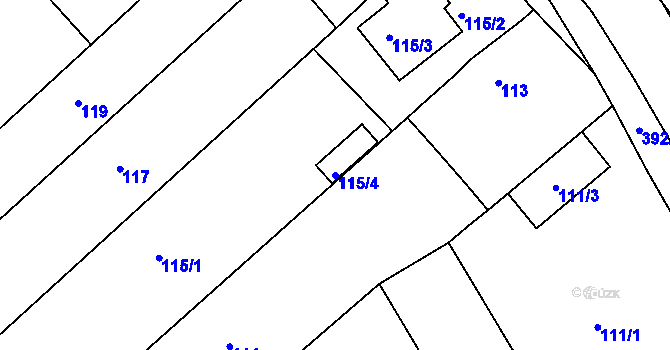 Parcela st. 115/4 v KÚ Hradčany u Tišnova, Katastrální mapa