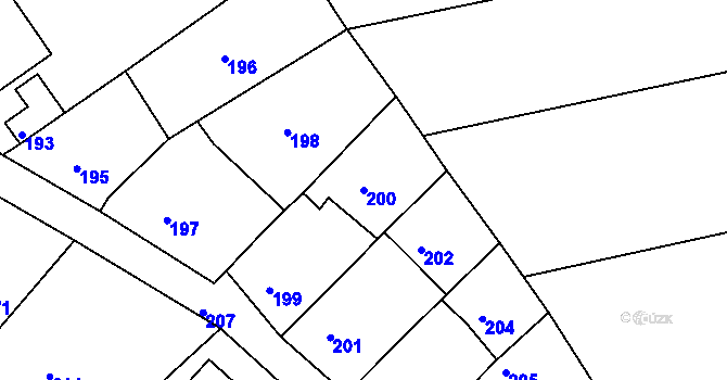 Parcela st. 200 v KÚ Hradčany u Tišnova, Katastrální mapa