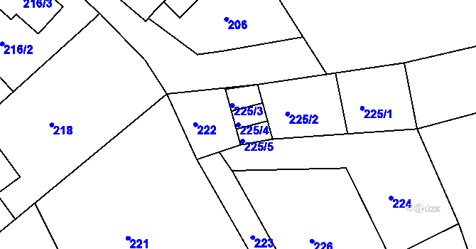 Parcela st. 225/4 v KÚ Hradčany u Tišnova, Katastrální mapa