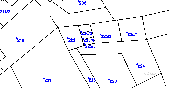 Parcela st. 225/5 v KÚ Hradčany u Tišnova, Katastrální mapa