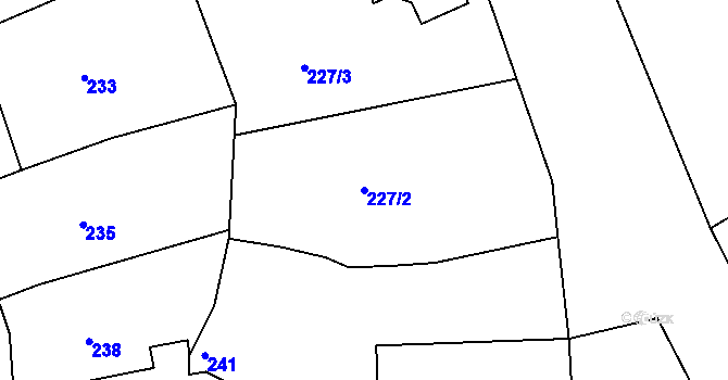 Parcela st. 227/2 v KÚ Hradčany u Tišnova, Katastrální mapa