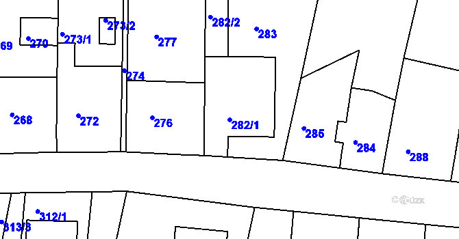 Parcela st. 282/1 v KÚ Hradčany u Tišnova, Katastrální mapa