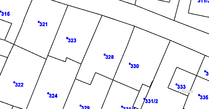 Parcela st. 328 v KÚ Hradčany u Tišnova, Katastrální mapa