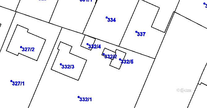 Parcela st. 332/2 v KÚ Hradčany u Tišnova, Katastrální mapa