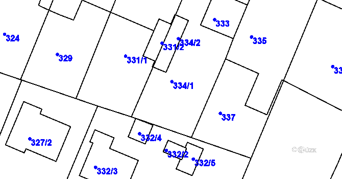 Parcela st. 334 v KÚ Hradčany u Tišnova, Katastrální mapa