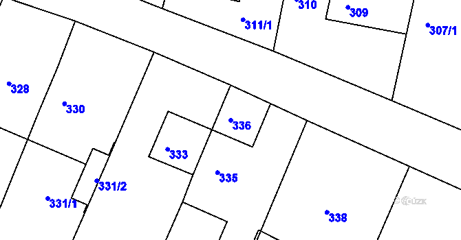 Parcela st. 336 v KÚ Hradčany u Tišnova, Katastrální mapa