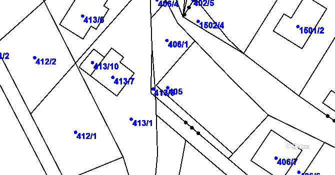 Parcela st. 405 v KÚ Hradčany u Tišnova, Katastrální mapa