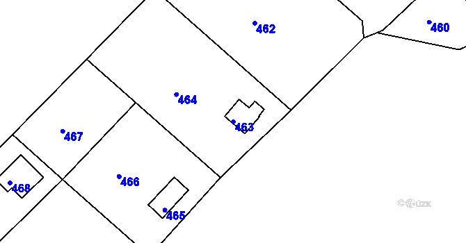 Parcela st. 463 v KÚ Hradčany u Tišnova, Katastrální mapa
