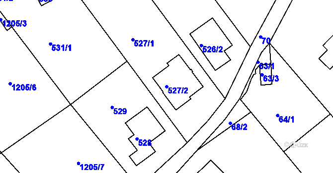 Parcela st. 527/2 v KÚ Hradčany u Tišnova, Katastrální mapa