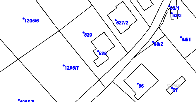 Parcela st. 528 v KÚ Hradčany u Tišnova, Katastrální mapa
