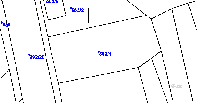 Parcela st. 553/1 v KÚ Hradčany u Tišnova, Katastrální mapa