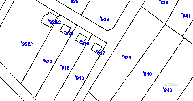 Parcela st. 917 v KÚ Hradčany u Tišnova, Katastrální mapa