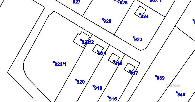 Parcela st. 921 v KÚ Hradčany u Tišnova, Katastrální mapa
