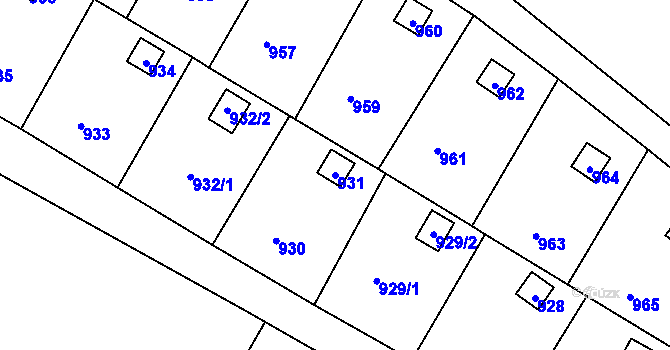 Parcela st. 931 v KÚ Hradčany u Tišnova, Katastrální mapa