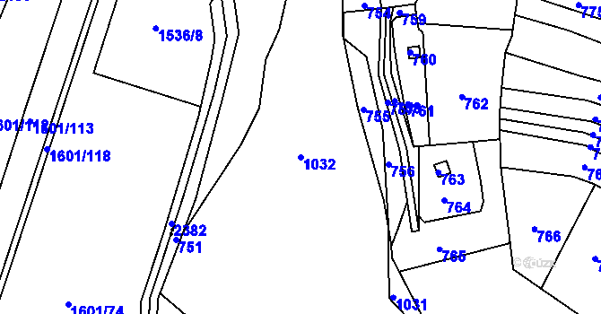 Parcela st. 1032 v KÚ Hradčany u Tišnova, Katastrální mapa