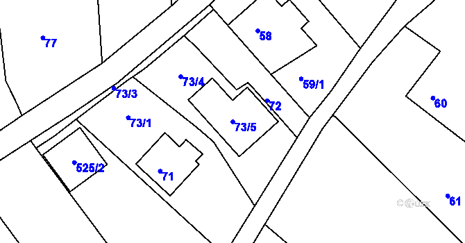 Parcela st. 73/5 v KÚ Hradčany u Tišnova, Katastrální mapa