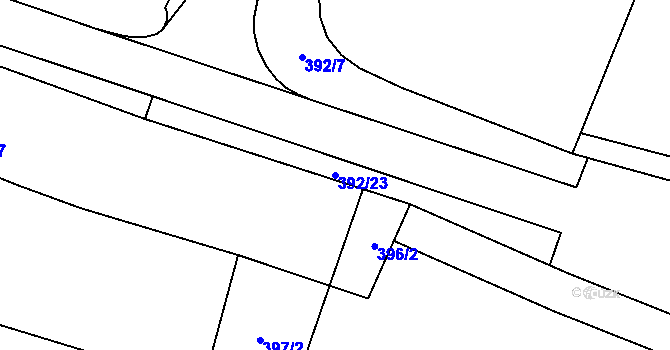 Parcela st. 392/23 v KÚ Hradčany u Tišnova, Katastrální mapa