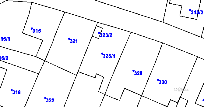 Parcela st. 323/1 v KÚ Hradčany u Tišnova, Katastrální mapa