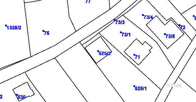Parcela st. 525/2 v KÚ Hradčany u Tišnova, Katastrální mapa