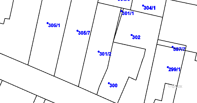 Parcela st. 301/2 v KÚ Hradčany u Tišnova, Katastrální mapa
