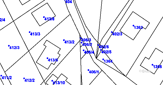 Parcela st. 406/2 v KÚ Hradčany u Tišnova, Katastrální mapa