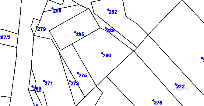 Parcela st. 280 v KÚ Hradčany na Moravě, Katastrální mapa