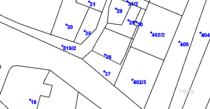 Parcela st. 26 v KÚ Hradčany u Prostějova, Katastrální mapa