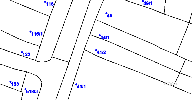 Parcela st. 44/2 v KÚ Hradčany u Prostějova, Katastrální mapa