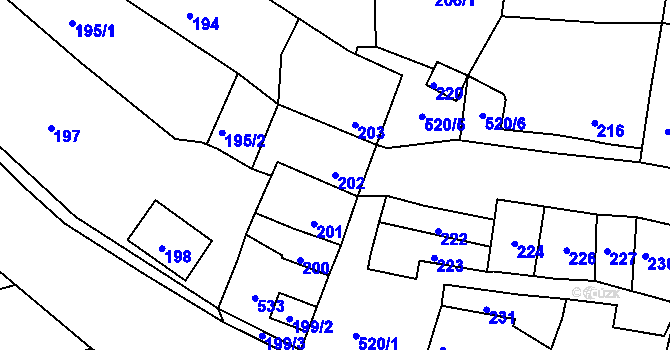 Parcela st. 202 v KÚ Hradčany u Prostějova, Katastrální mapa