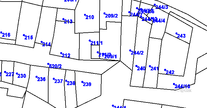 Parcela st. 209/1 v KÚ Hradčany u Prostějova, Katastrální mapa