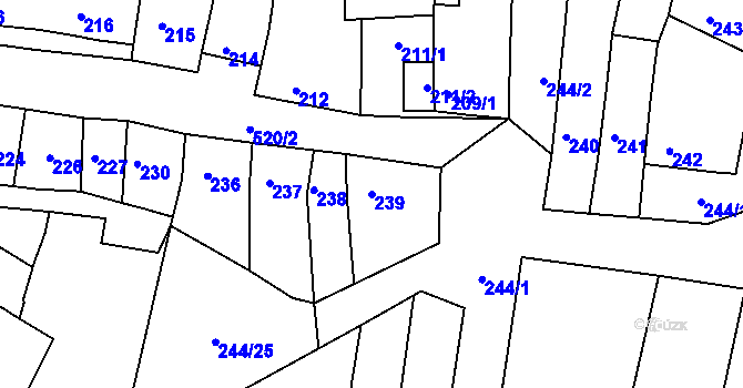 Parcela st. 239 v KÚ Hradčany u Prostějova, Katastrální mapa