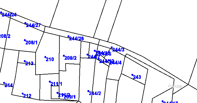Parcela st. 244/5 v KÚ Hradčany u Prostějova, Katastrální mapa