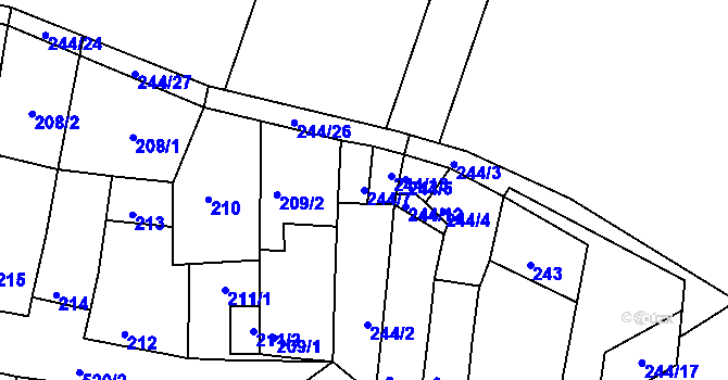 Parcela st. 244/7 v KÚ Hradčany u Prostějova, Katastrální mapa