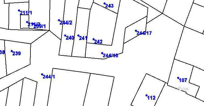 Parcela st. 244/16 v KÚ Hradčany u Prostějova, Katastrální mapa