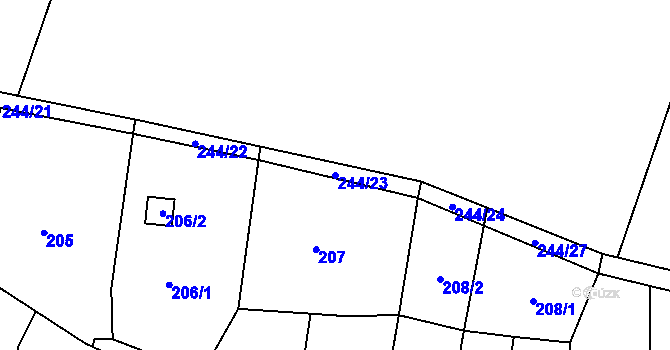 Parcela st. 244/23 v KÚ Hradčany u Prostějova, Katastrální mapa