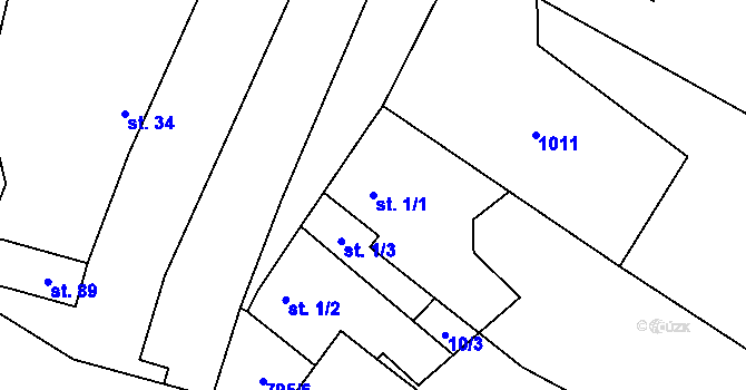 Parcela st. 1/1 v KÚ Kobeřice, Katastrální mapa