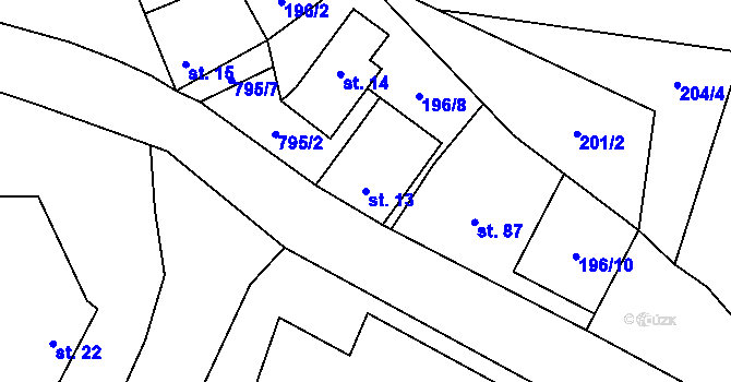 Parcela st. 13 v KÚ Kobeřice, Katastrální mapa