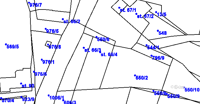 Parcela st. 66/4 v KÚ Kobeřice, Katastrální mapa