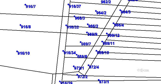 Parcela st. 569/7 v KÚ Kobeřice, Katastrální mapa