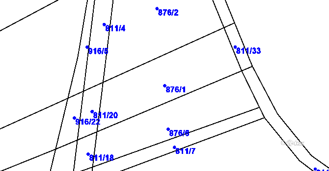 Parcela st. 876/1 v KÚ Kobeřice, Katastrální mapa