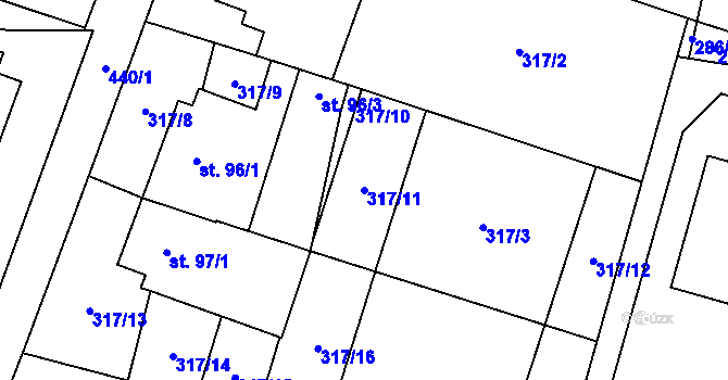 Parcela st. 317/11 v KÚ Kobeřice, Katastrální mapa