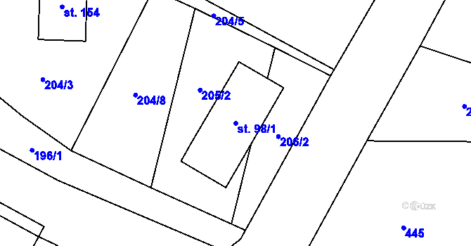 Parcela st. 98/1 v KÚ Kobeřice, Katastrální mapa
