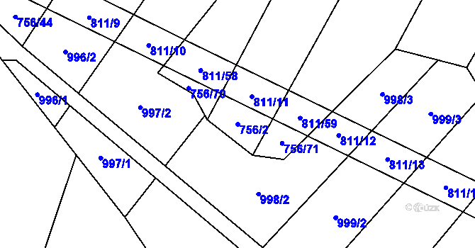 Parcela st. 756/2 v KÚ Kobeřice, Katastrální mapa