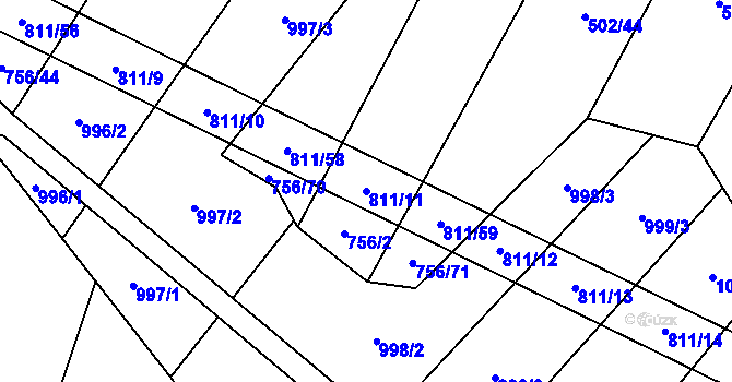 Parcela st. 811/11 v KÚ Kobeřice, Katastrální mapa