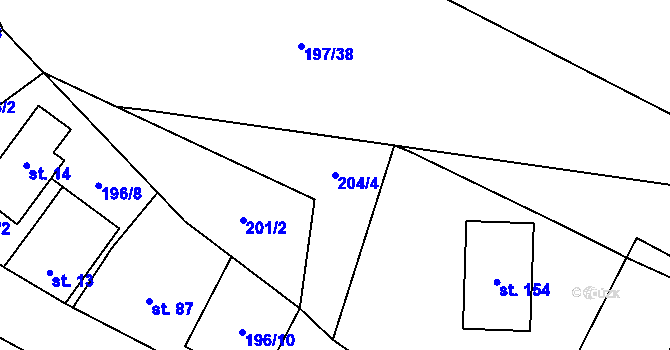 Parcela st. 204/4 v KÚ Kobeřice, Katastrální mapa