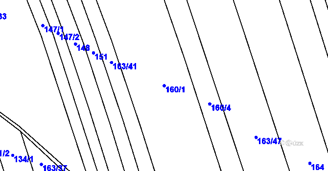 Parcela st. 160/1 v KÚ Kobeřice, Katastrální mapa