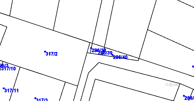 Parcela st. 286/39 v KÚ Kobeřice, Katastrální mapa