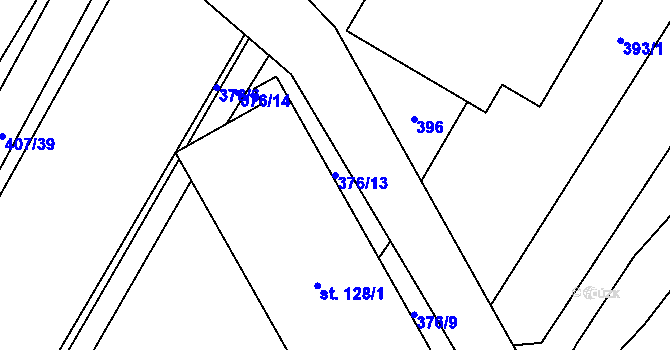 Parcela st. 376/13 v KÚ Kobeřice, Katastrální mapa