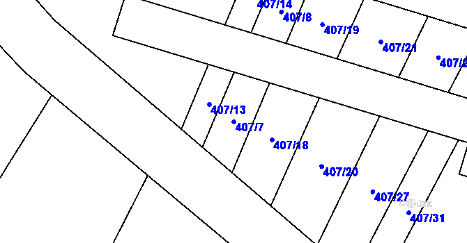 Parcela st. 407/7 v KÚ Kobeřice, Katastrální mapa